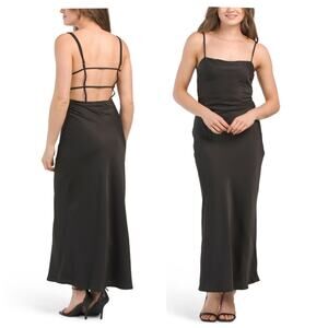 NEW Small House of Harlow 1960 cage back strappy black satin maxi dress